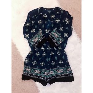 Cyan Patterned Romper